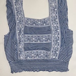 Blue and White Crop Top